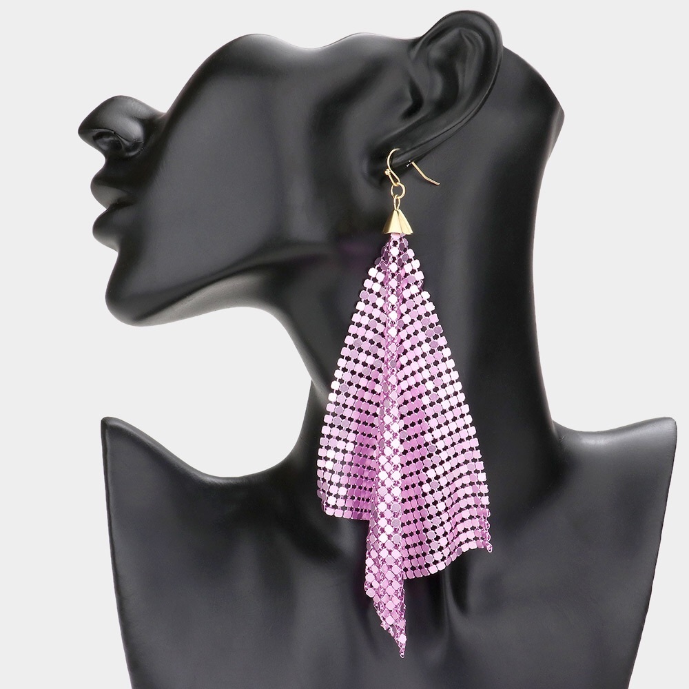 Pink & Gold Mesh Chain Dangle Statement Earrings
